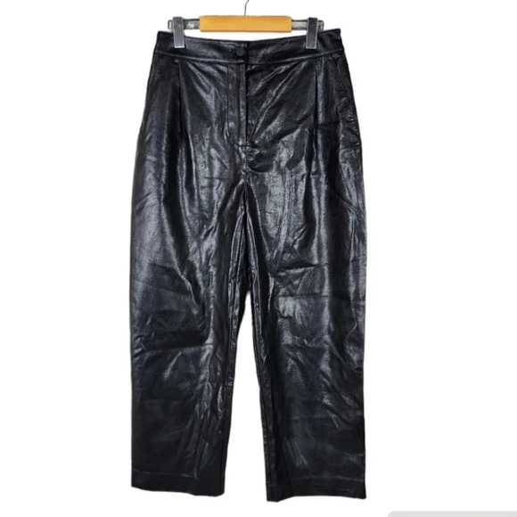 Oak + Fort Vegan Leather Cropped Pants Taper Leg High Waist Black Size Medium - Picture 1 of 12
